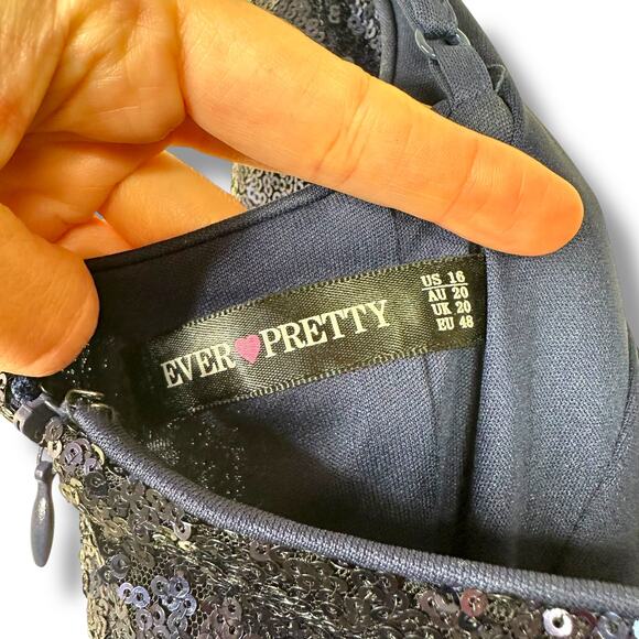 Ever Pretty Navy Blue Sexy Spaghetti Straps Fishtail Sequin Evening Gown US 16 - Picture 10 of 12